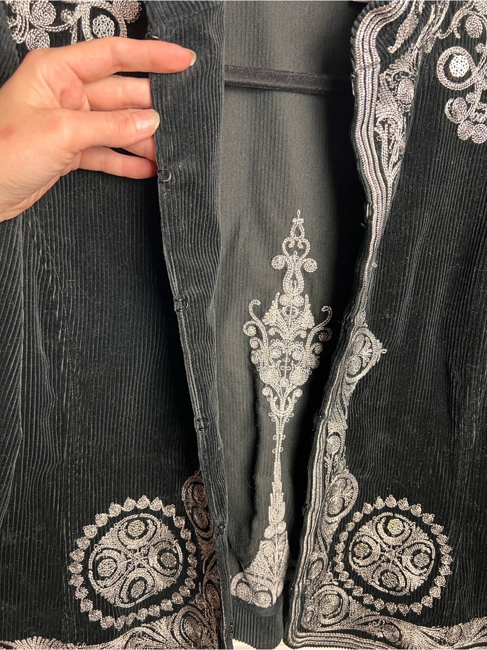 Chico's Black Velvet Jacket with Silver Embroidery - Picture 3 of 7